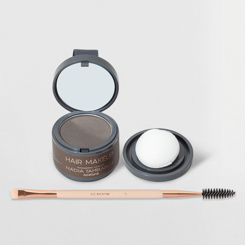 Kit Retoque Sobrancelhas - Maquiagem Capilar Castanho Escuro + Pincel para Sobrancelhas (2 Produtos)
