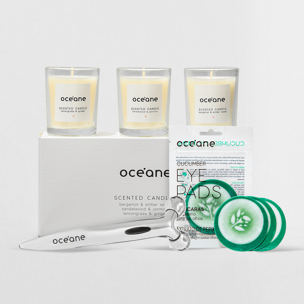 Kit Meu Momento - Máscara para Olhos de Pepino + Massageador Facial 3d + 3 Velas Perfumadas