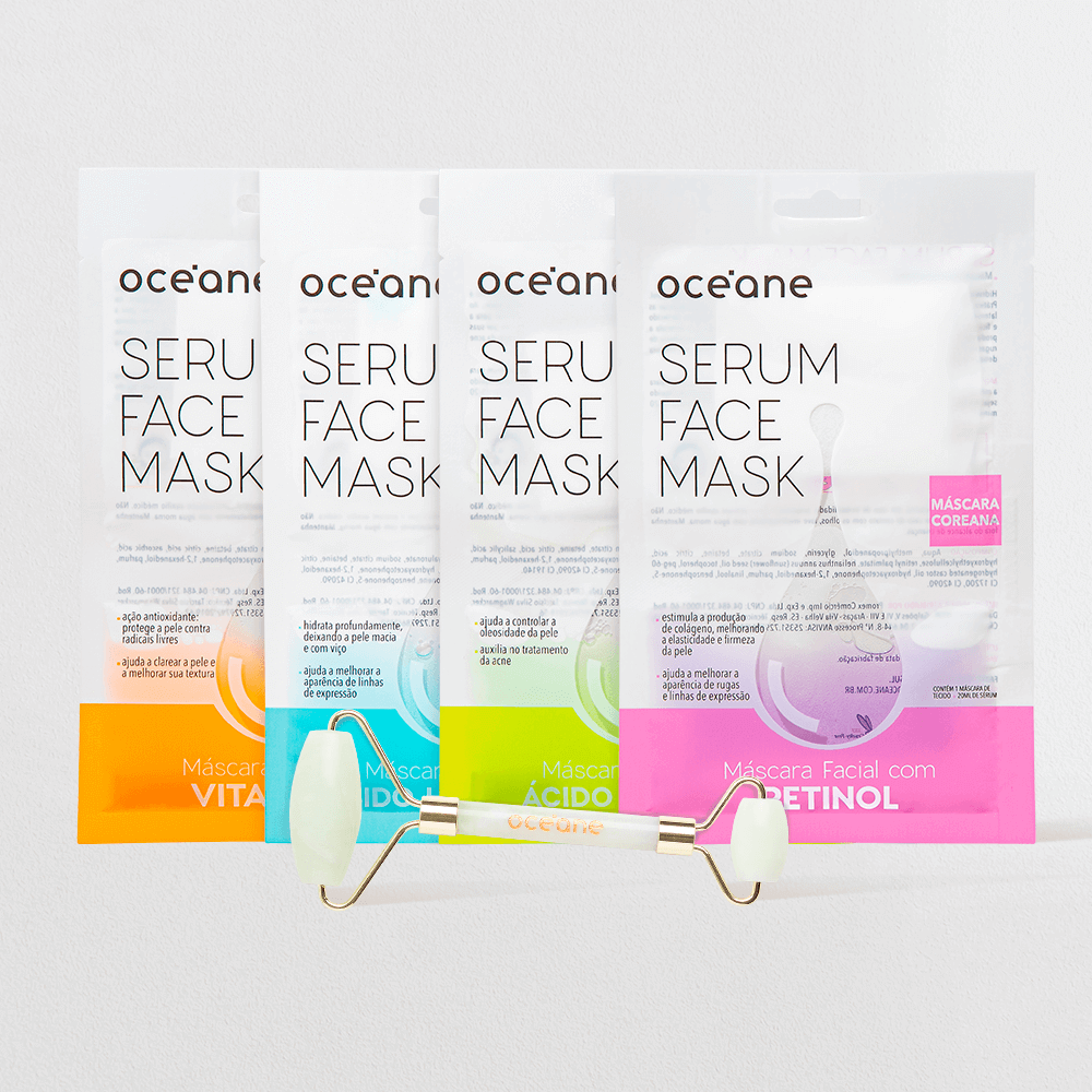 Kit 4 Máscaras Faciais de Sérum + Massageador Facial Jade Roller