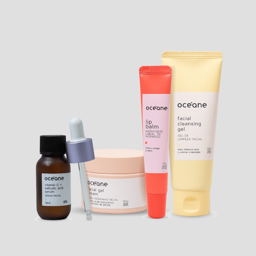 Kit Skincare Must Have - Gel de Limpeza Facial + Sérum Facial + Gel Hidratante Facial + Hidratante Labial (4 Produtos)