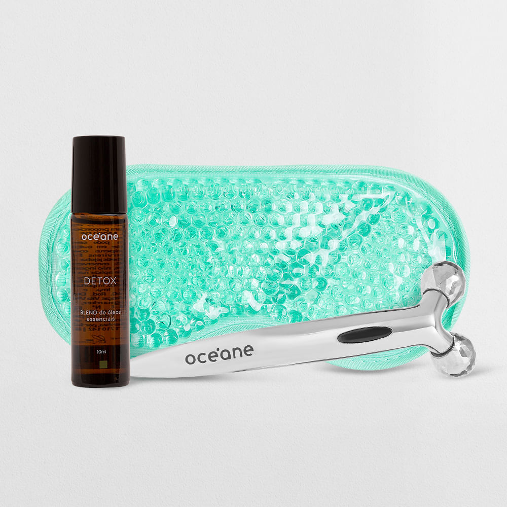 Kit Blend de Óleos Essenciais para Desintoxicar + Massageador Facial 3d + Máscara em Gel para Olhos (3 Produtos)