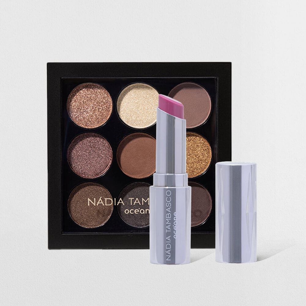 Kit Paleta de Sombras To Go Basic + Revitalizador Labial Roxo Nádia Tambasco By Océane (2 Produtos)