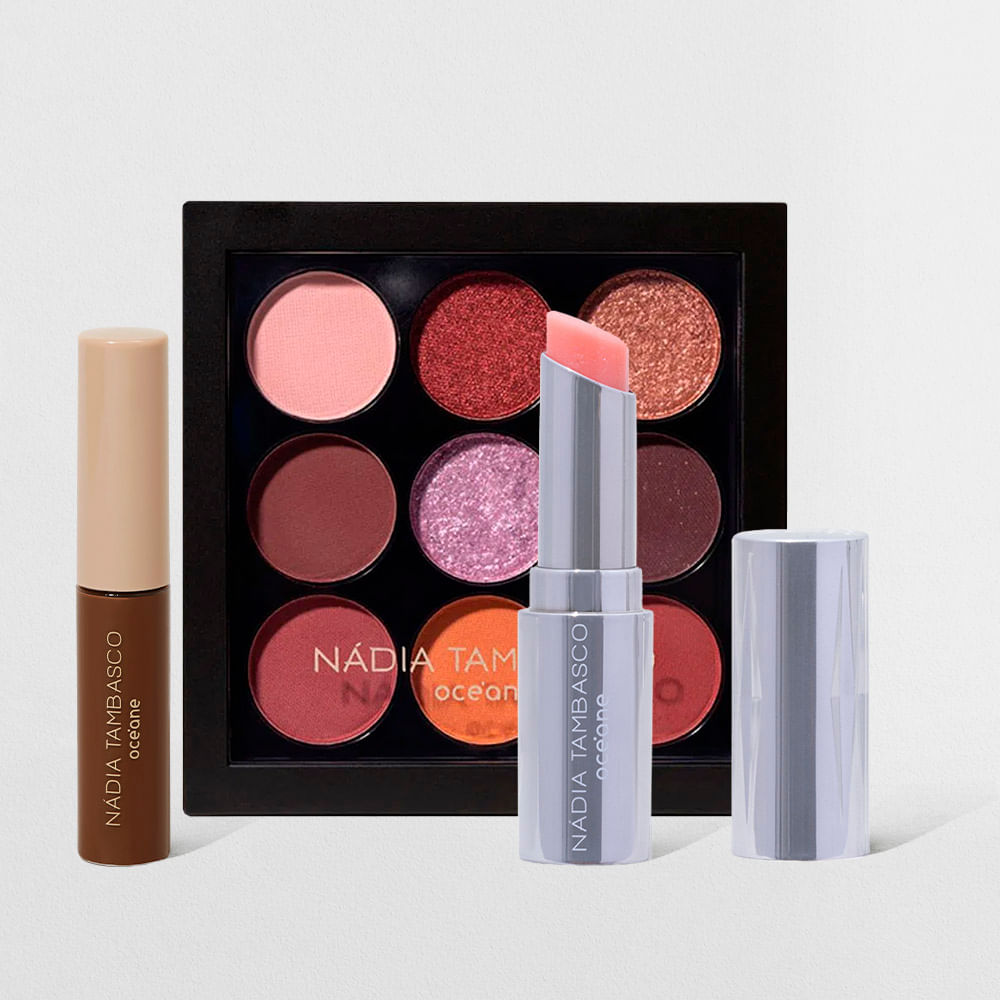 Kit Paleta de Sombras To Go Fire Revitalizador Labial Máscara de Sobrancelha Castanho Nádia Tambasco By Océane