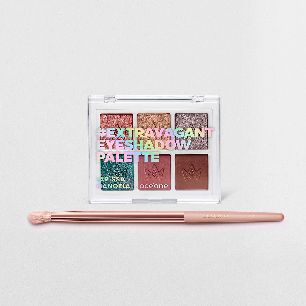 Kit Paleta de Sombras Extravagant Larissa Manoela By Océane + Pincel para Sombra Ocn8 (2 Produtos)