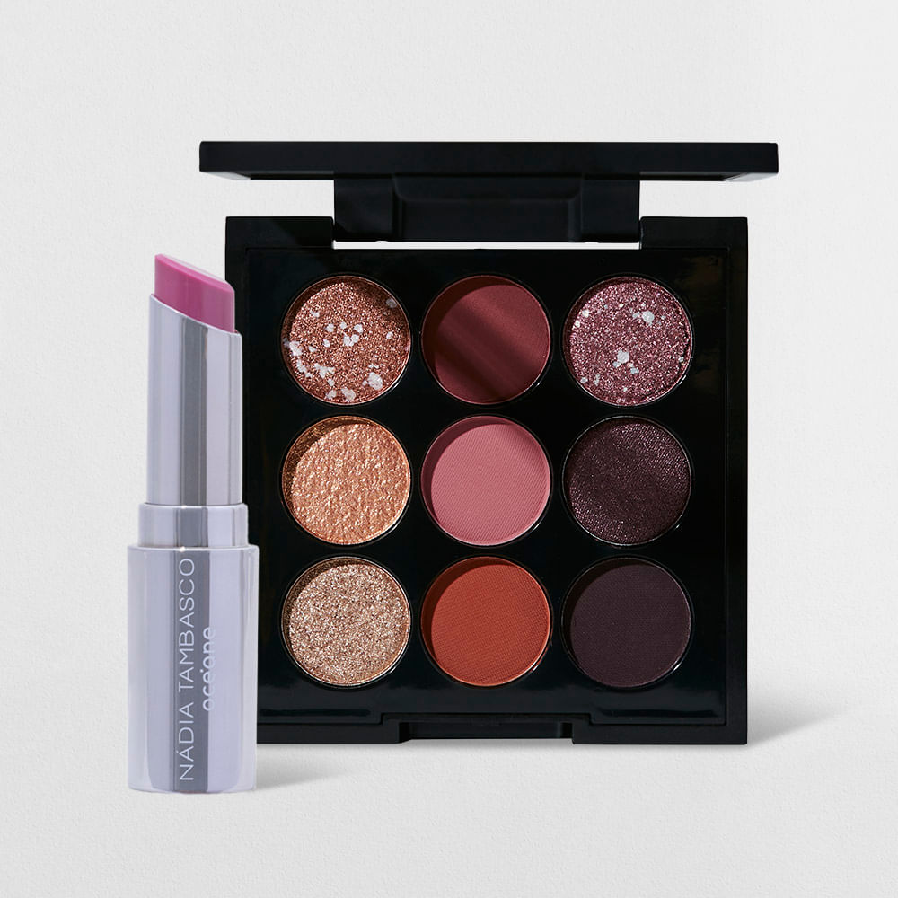 Kit Paleta de Sombras To Go My Glam + Revitalizador Labial Roxo Nádia Tambasco By Océane (2 Produtos)