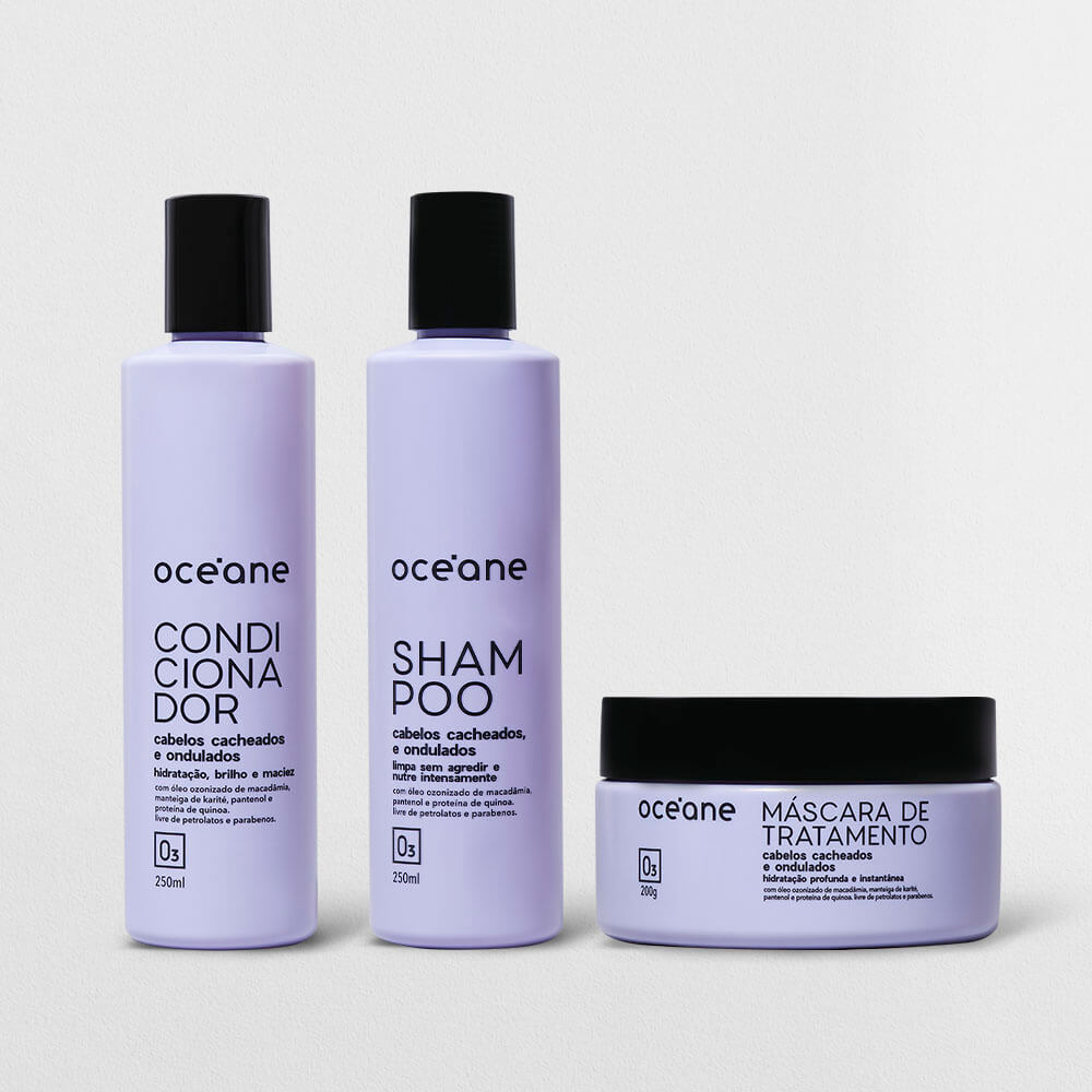 Kit Shampoo + Condicionador + Máscara de Tratamento para Cabelos Cacheados e Ondulados (3 Produtos)