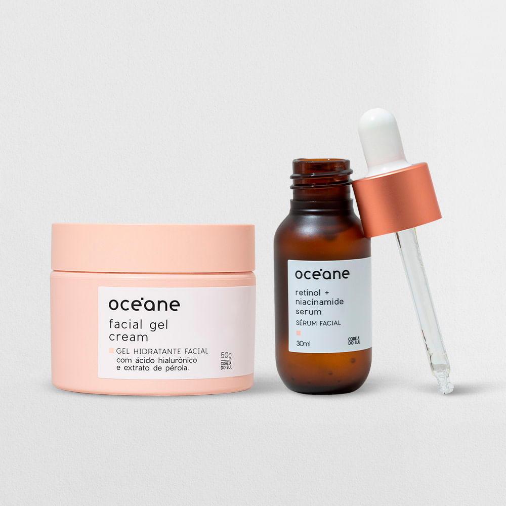 Kit Sérum Facial de Retinol e Niacinamida + Gel Hidratante Facial com Extrato de Pérola (2 Produtos)