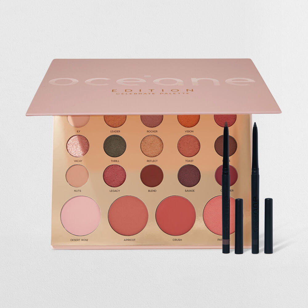 Kit Lápis de Olhos Marrom + Lápis de Olhos Preto + Paleta Celebrate Océane Edition (3 Produtos)