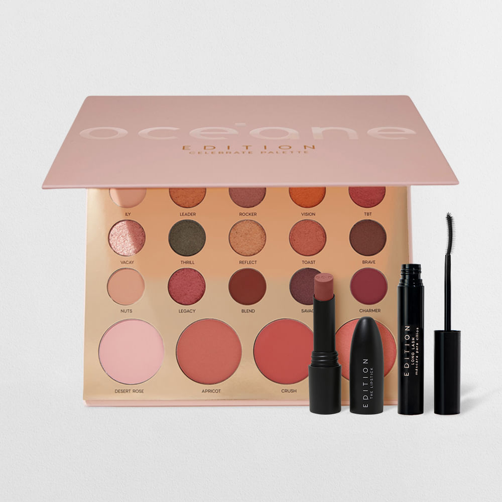 Kit Paleta Multifuncional + Batom Rosa + Máscara para Cílios Edition (3 Produtos)