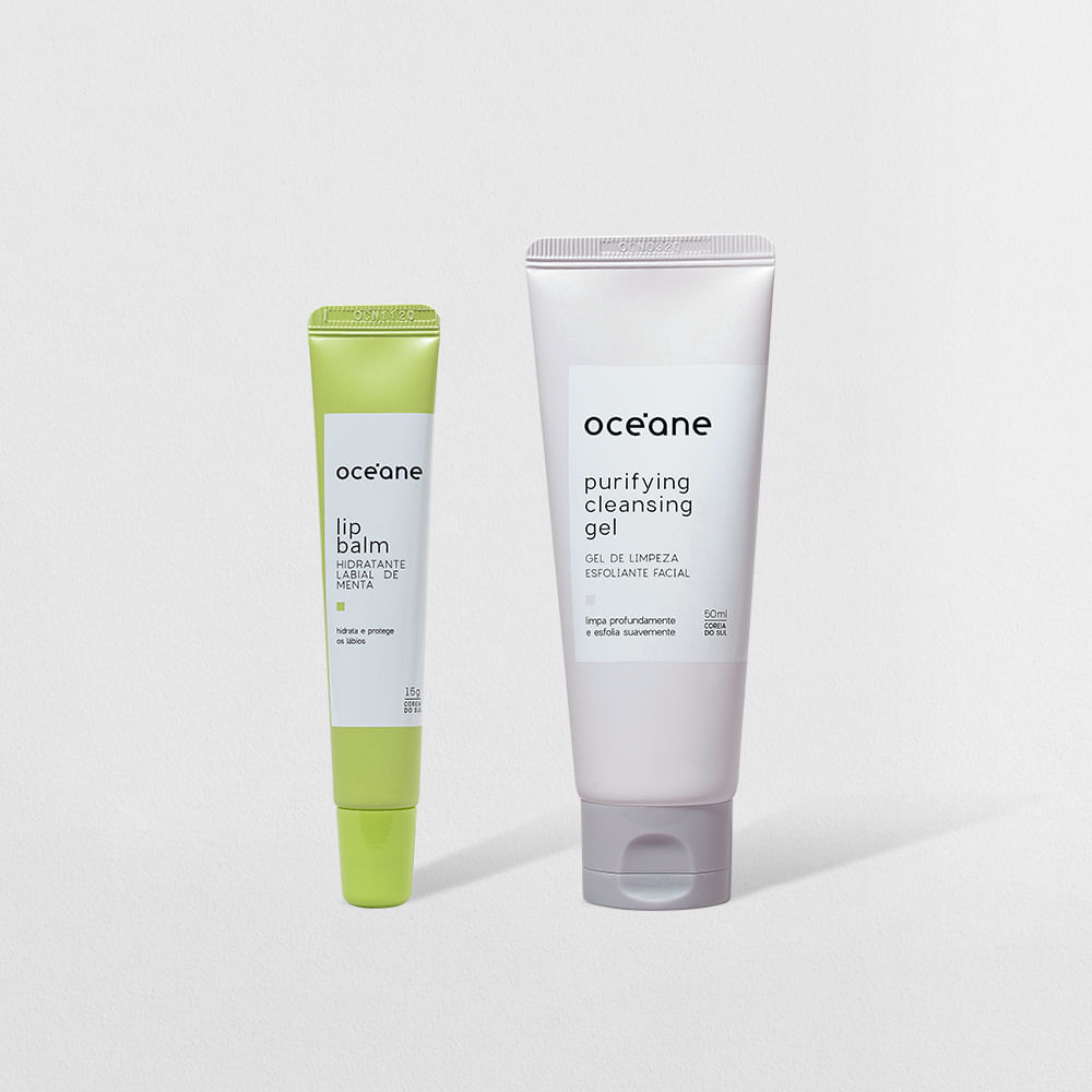 Kit Gel de Limpeza Esfoliante Facial + Hidratante Labial de Menta (2 Produtos)