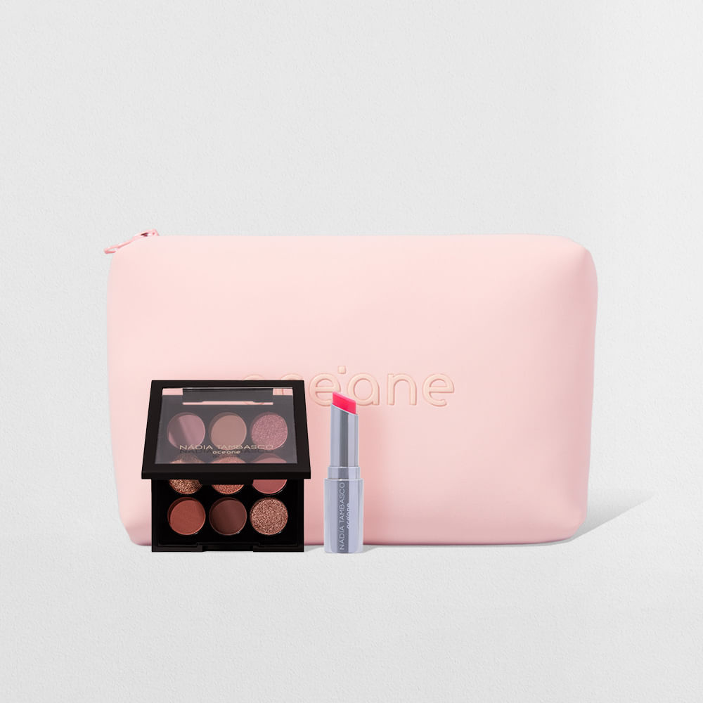 Kit Nécessaire Rosa + Paleta de Sombras + Revitalizador Labial Rosa (3 Produtos)