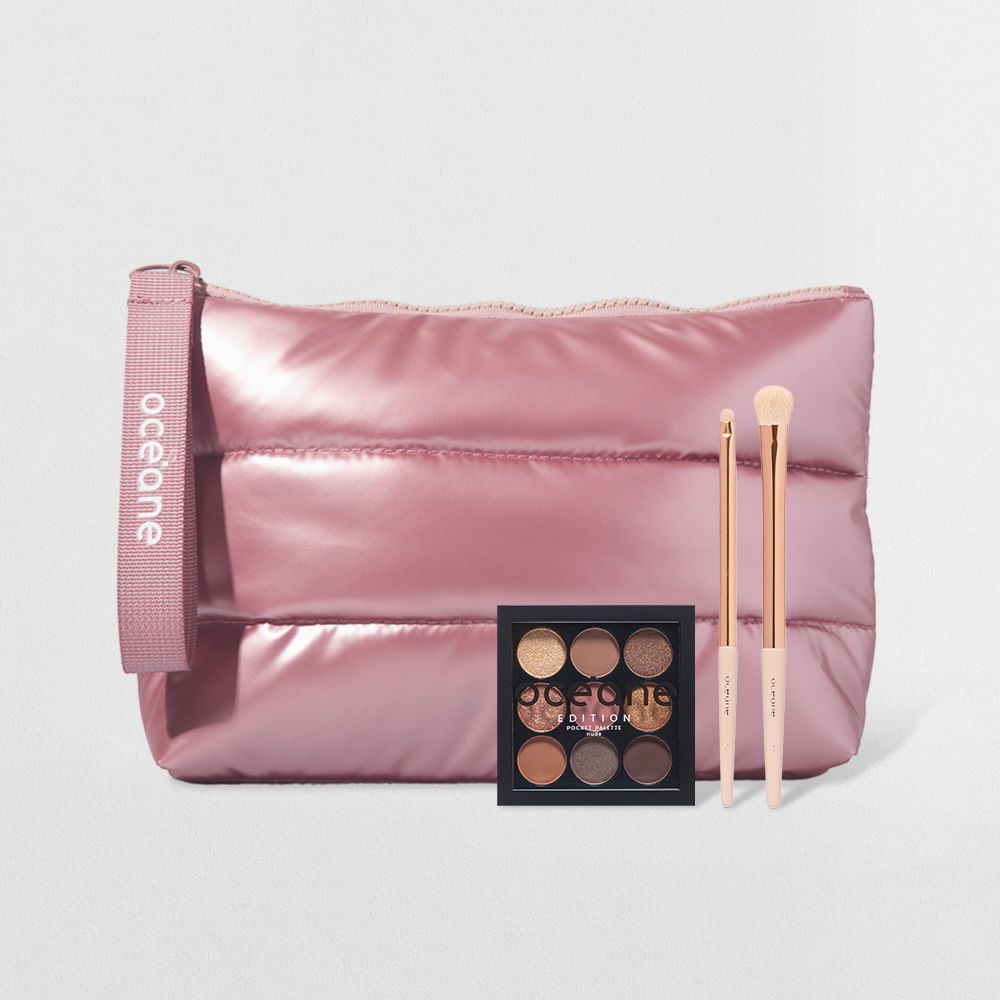 Kit Nécessaire Rosê Puffer + Paleta de Sombras + Pincel para Sombra + Pincel para Esfumar (4 Produtos)