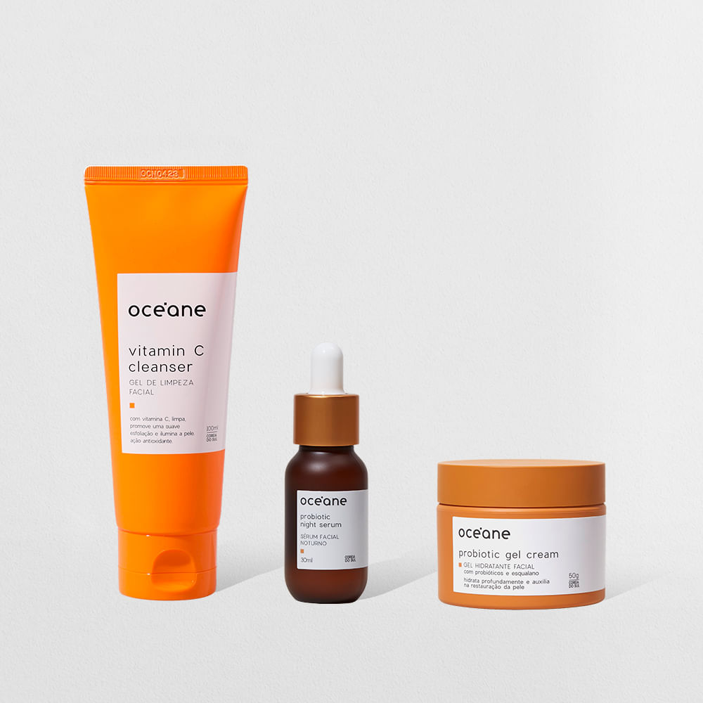 Kit Gel de Limpeza Vitamina C + Gel Facial + Sérum Facial Noturno (3 Produtos)