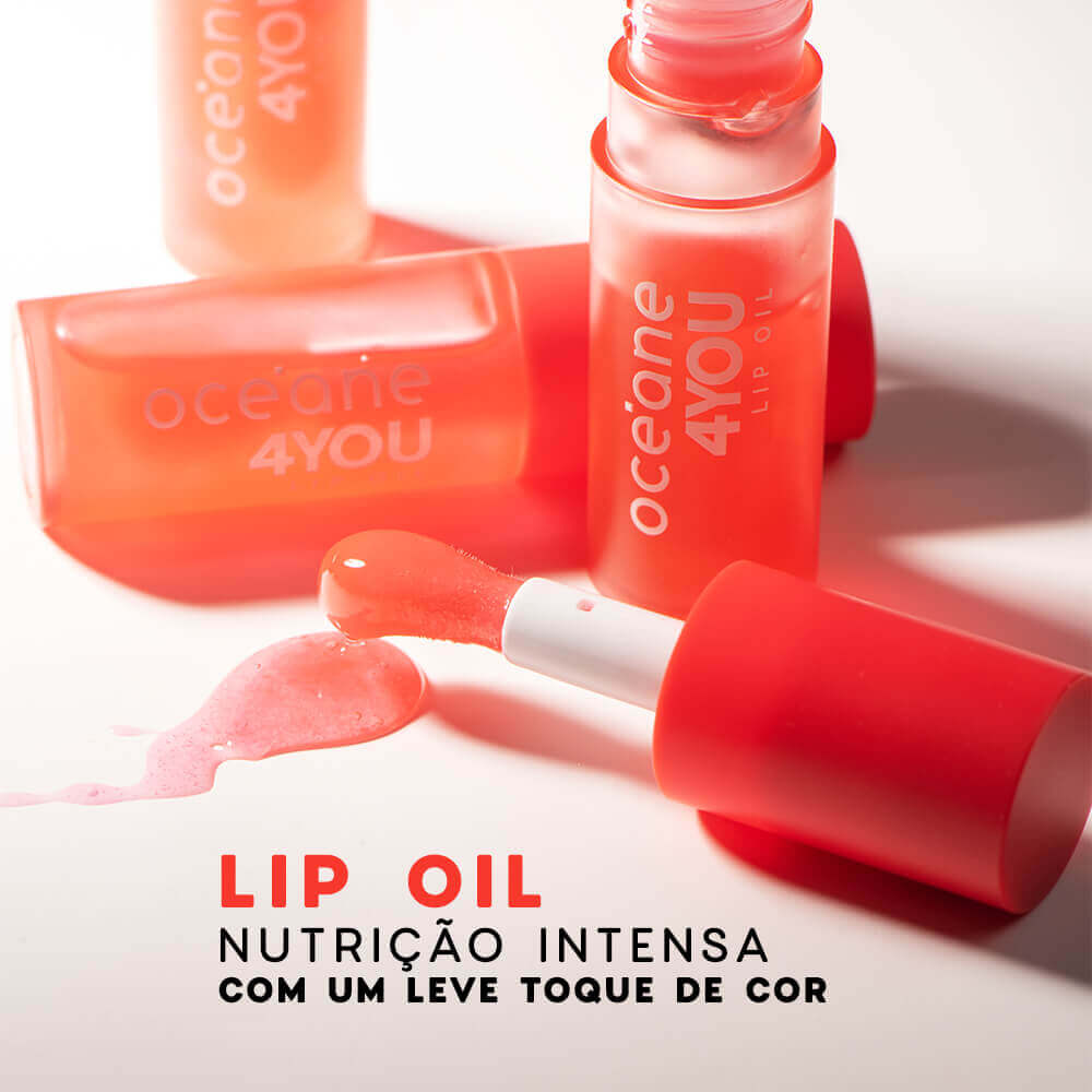 Kit Lip Oil Rosa + Caneta Batom Nude + Nécessaire Neoprene Laranja 4you (3 Produtos) - Imagem 4
