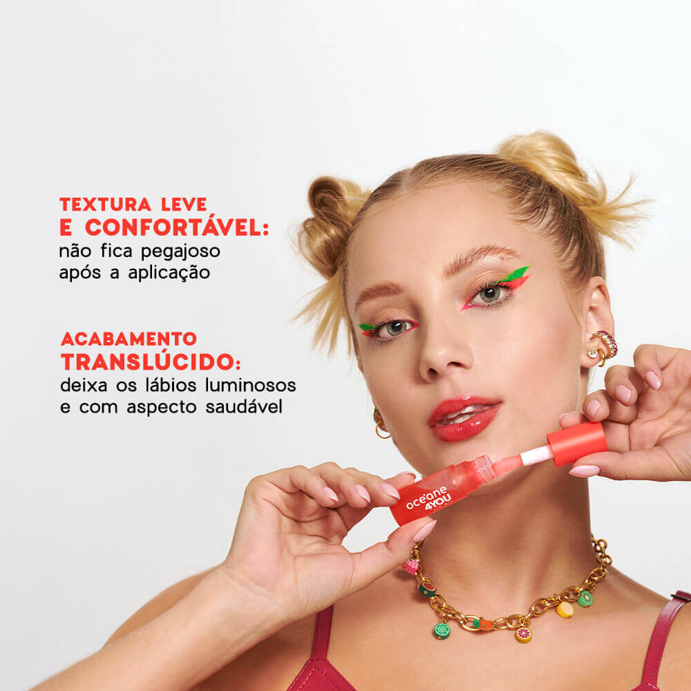 Kit Hidratante Labial Coral + Lip Oil Rosa + Nécessaire Neoprene Amarelo 4you (3 Produtos) - Imagem 6