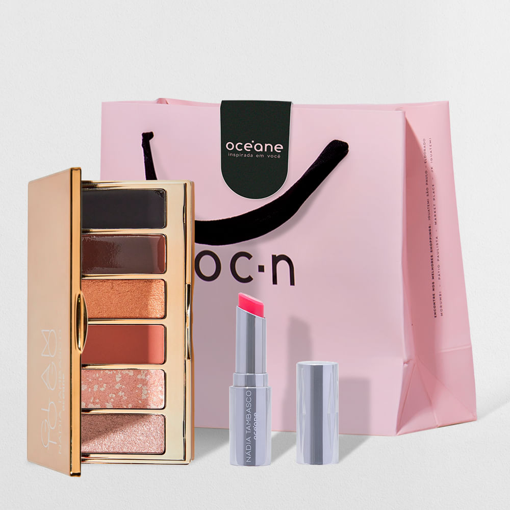 Kit Paleta de Sombras Glam To Go + Revitalizador Labial Rosa Pink + Sacola de Presente Pequena (3 Produtos)