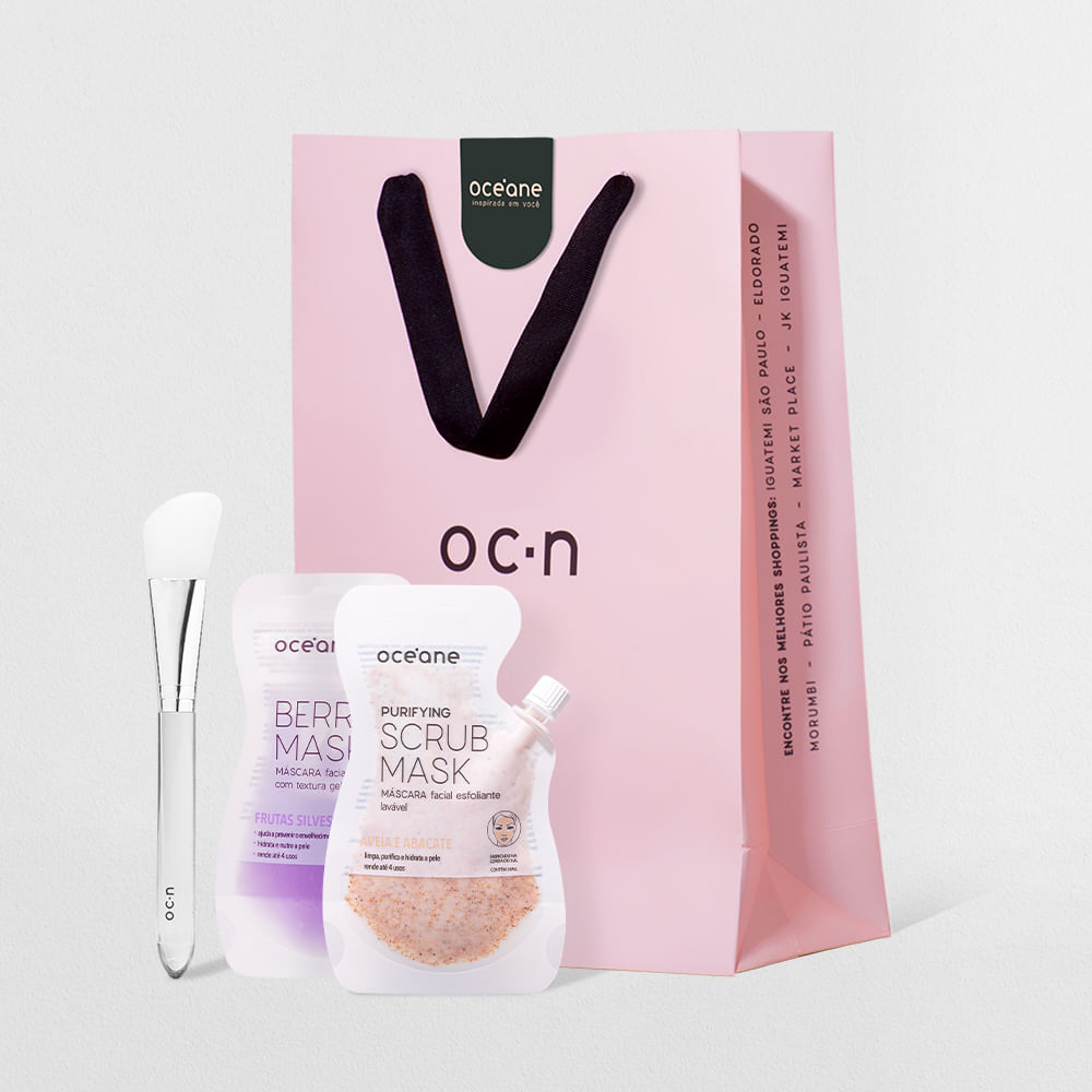 Kit Máscara Facial + Máscara Facial Esfoliante + Pincel de Silicone + Sacola de Presente Média (4 Produtos)
