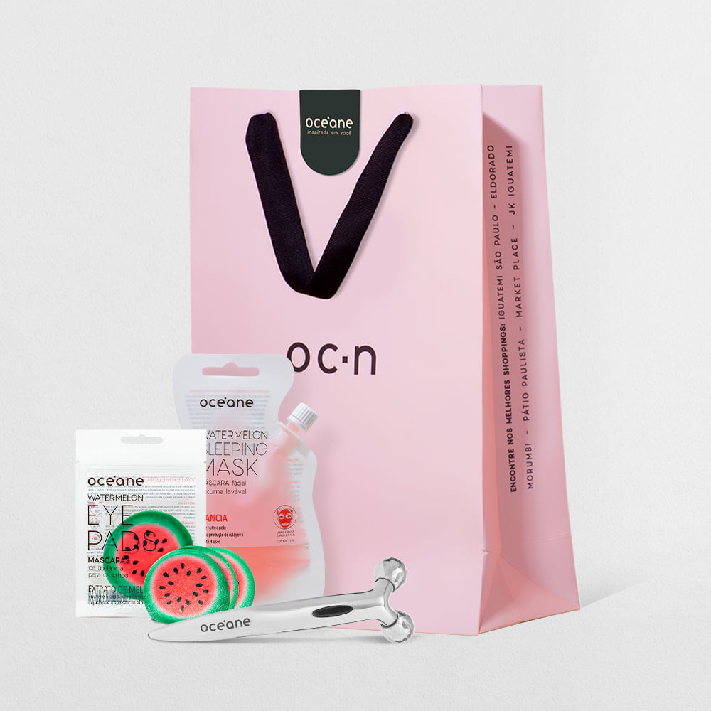 Kit Massageador Facial + Máscara Facial Noturna + Máscara para Olhos + Sacola de Presente Média (4 Produtos)