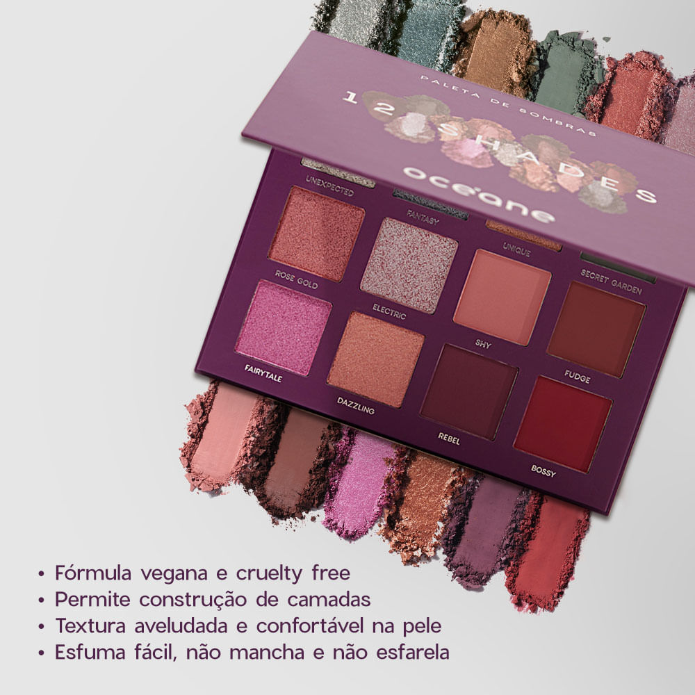 Kit Paleta de Sombras 12 Shades + Flat Blend Roxa Océane Purple (2 Produtos) - Imagem 4