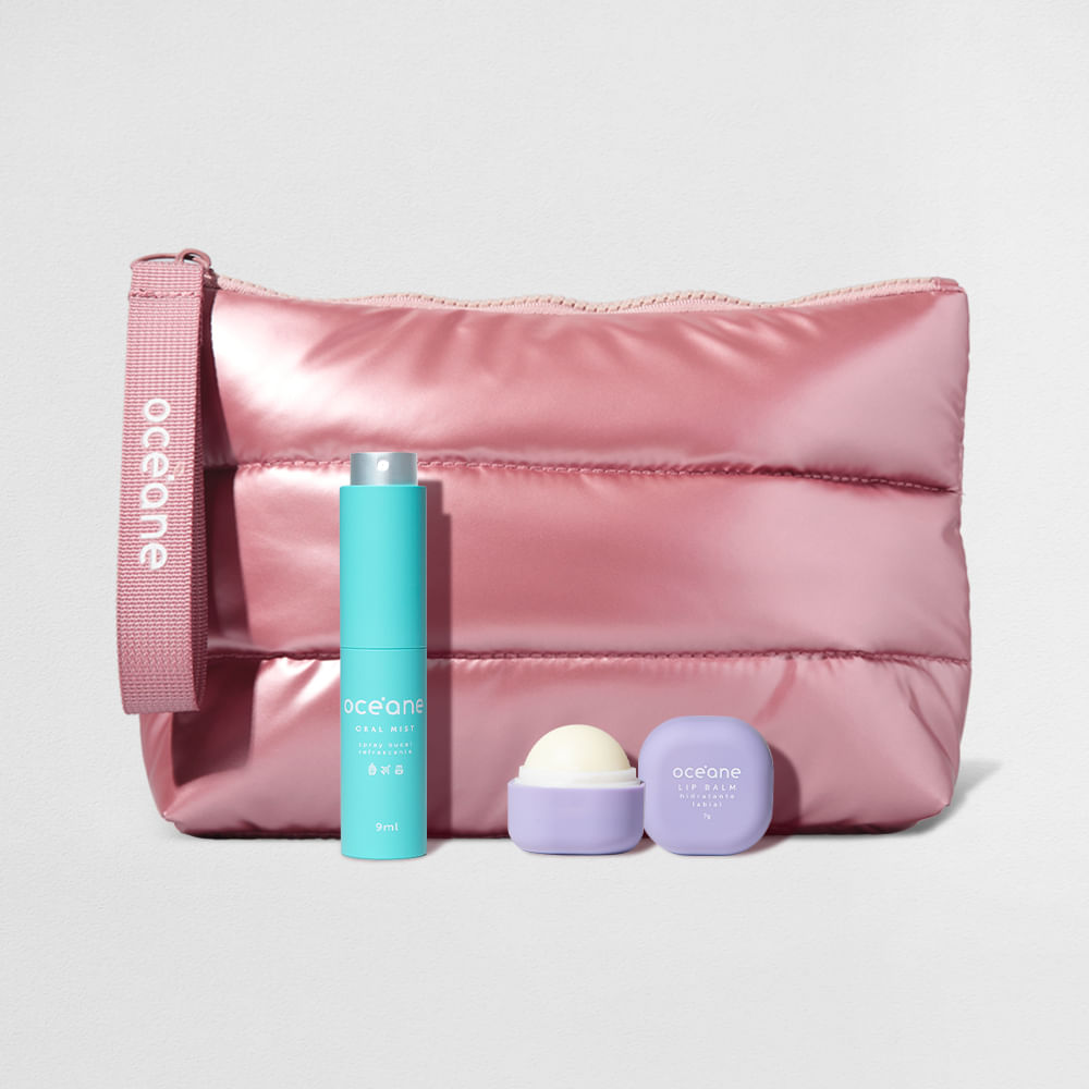 Kit Nécessaire Puffer + Spray Bucal + Hidratante Labial Travel (3 Produtos)