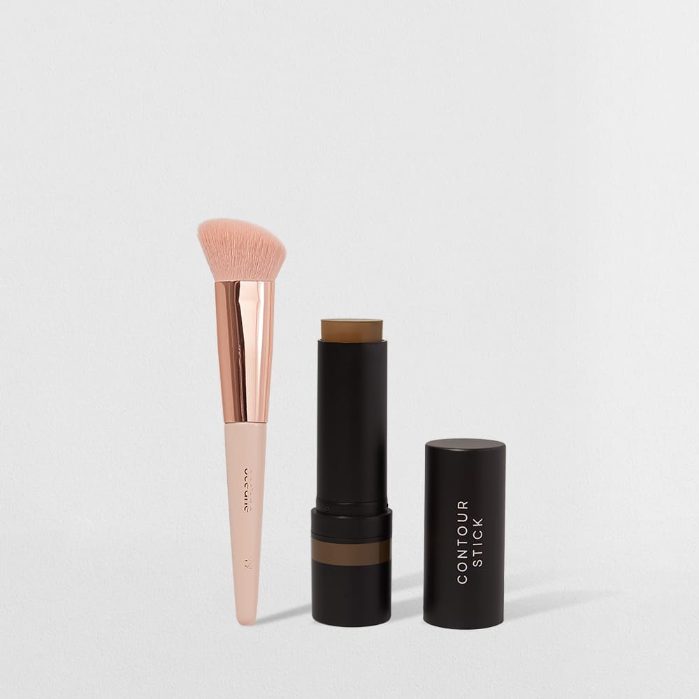 Kit Contorno em Bastão Marrom Médio + Pincel de Maquiagem para Contorno (2 Produtos)