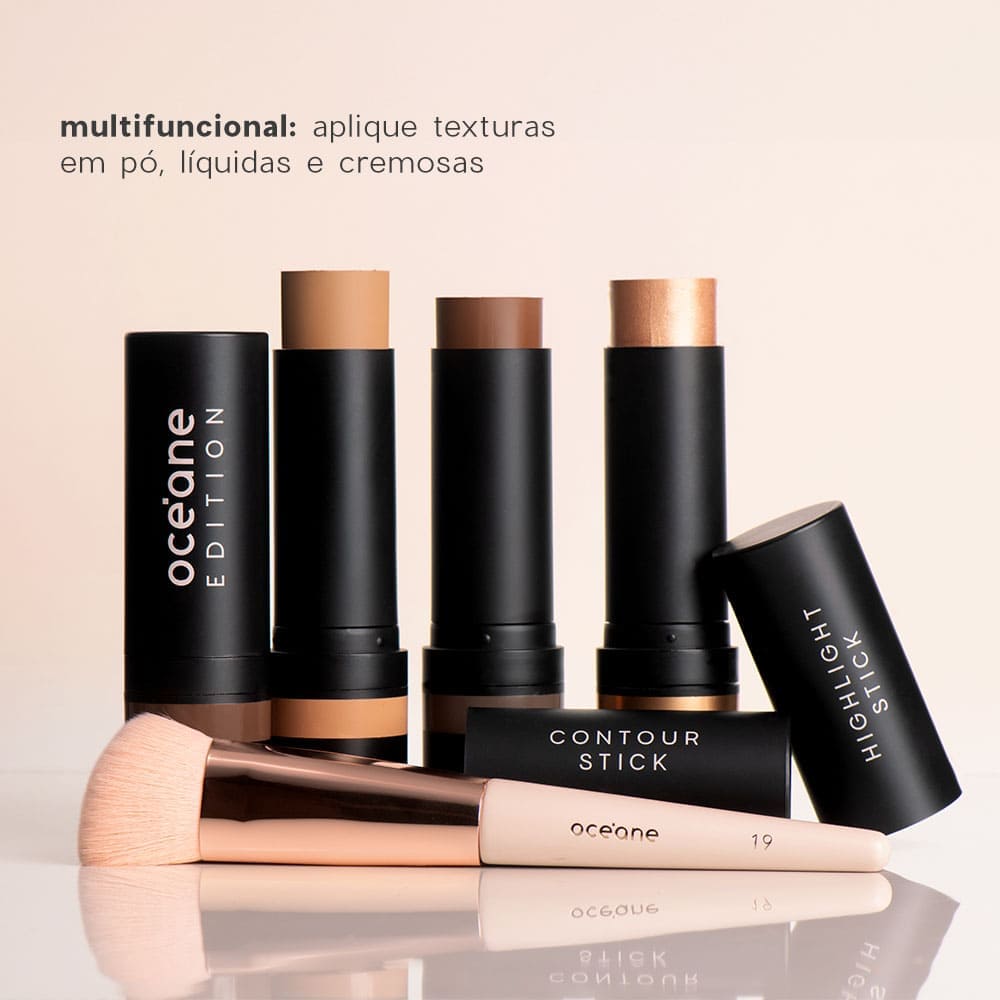 Kit Contorno em Bastão Marrom Médio + Pincel de Maquiagem para Contorno (2 Produtos) - Imagem 7