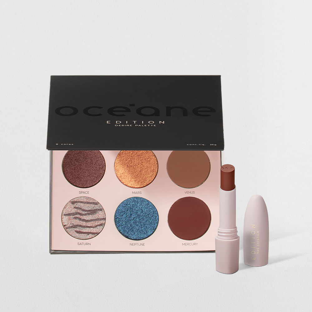 Kit Paleta de Sombras Desire + Batom Marrom Océane Edition (2 Produtos)