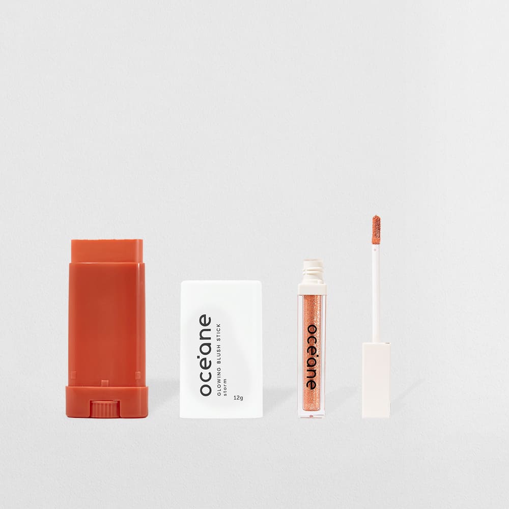 Kit Blush em Bastão Laranja + Sombra Líquida Quartzo Océane Limited (2 Produtos)