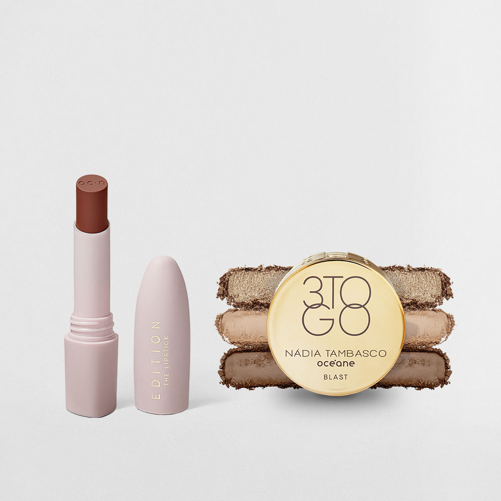 Kit Trio de Sombras 3 To Go Pallete Blast + Batom Marrom Cremoso (2 Produtos)