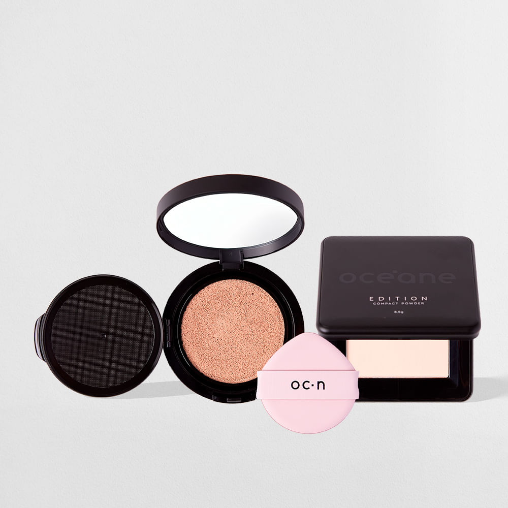 Kit Base Líquida Cushion 10 + Pó Compacto Porcelain Océane Edition (2 Produtos)