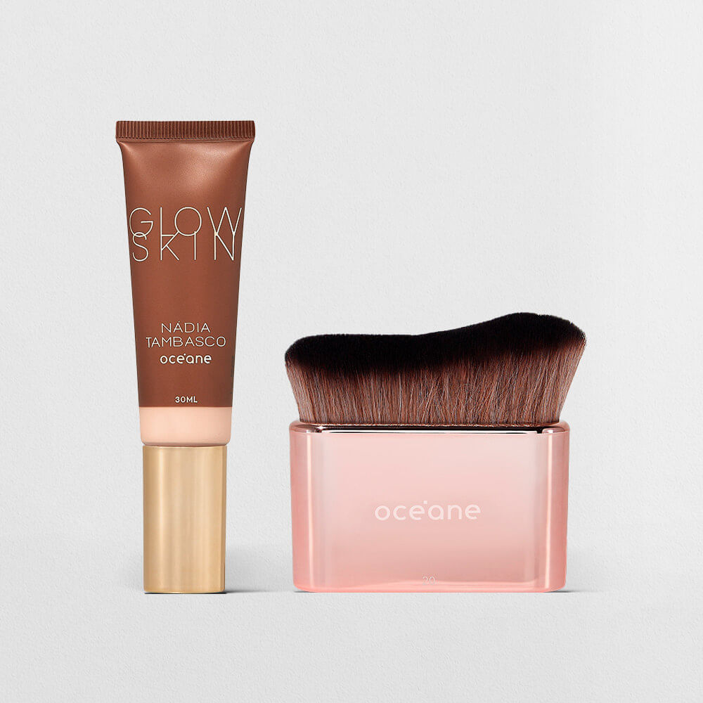 Kit Primer Iluminador Glow Skin Light + Pincel Ocn20 (2 Produtos)