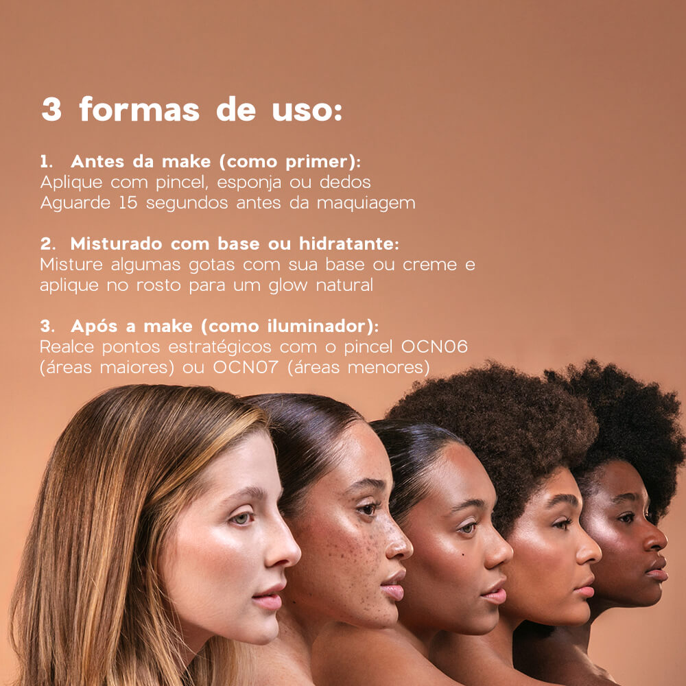 Kit Primer Iluminador Glow Skin Medium + Pincel Ocn20 (2 Produtos) - Imagem 5