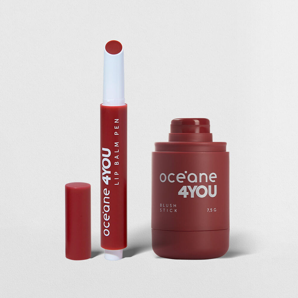 Kit Blush em Bastao Vinho + Hidratante Labial Vermelho Océane 4you