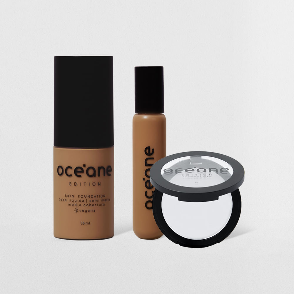 Kit Base Líquida 400m + Corretivo Líquido Medium Tan + Pó Compacto Translúcido (3 Produtos)